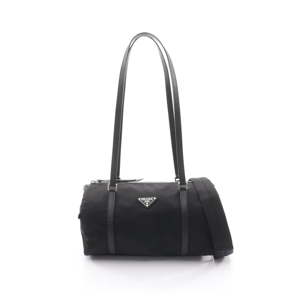 Prada TESSUTO SAFFIAN Duffle Bag Shoulder Saffiano Leather Black